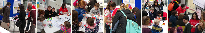 Composite image comprised of photos showing visitors during the open day